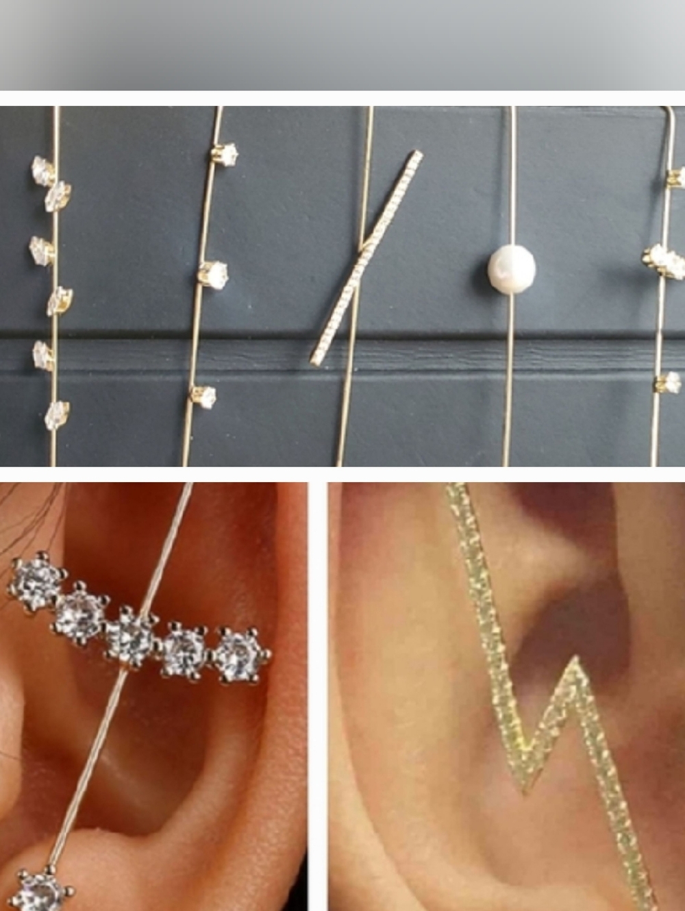 6 Piece Gold Ear Cuff Rod With Rhinestones Pearl Earings